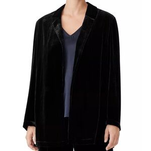 Eileen Fisher Blazer Black Velvet Silk Blend Open Front Long Blazer Sz 2X NWT